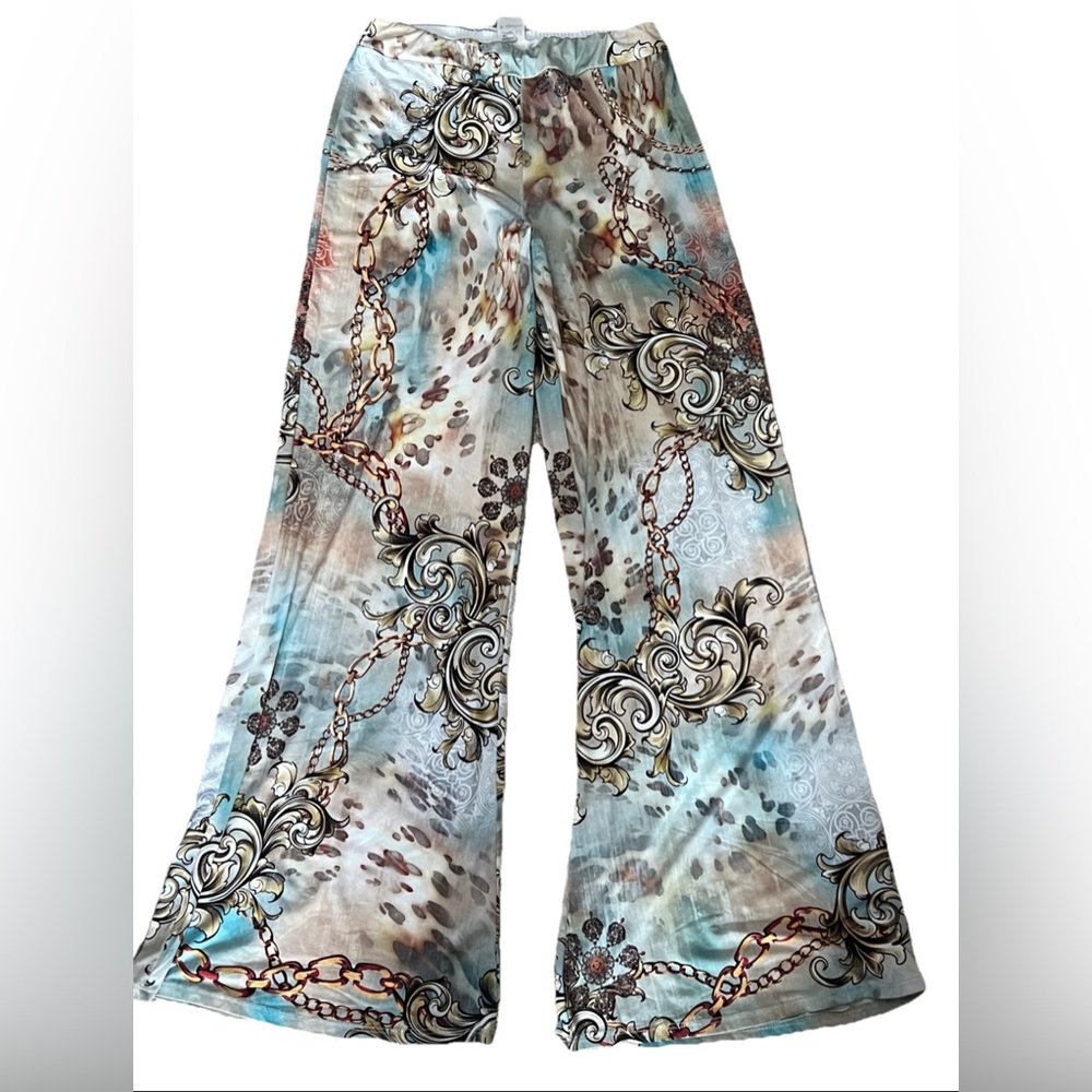 S-TWELVE S-12 Silky Knit Print Flare Leg Pull On Pants Sz Medium 28x34